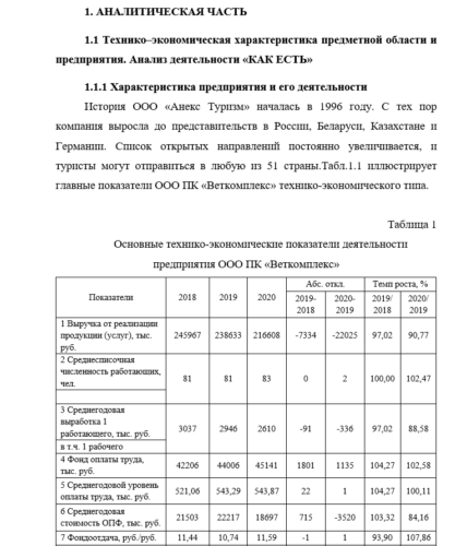Пример аналитической части ВКР